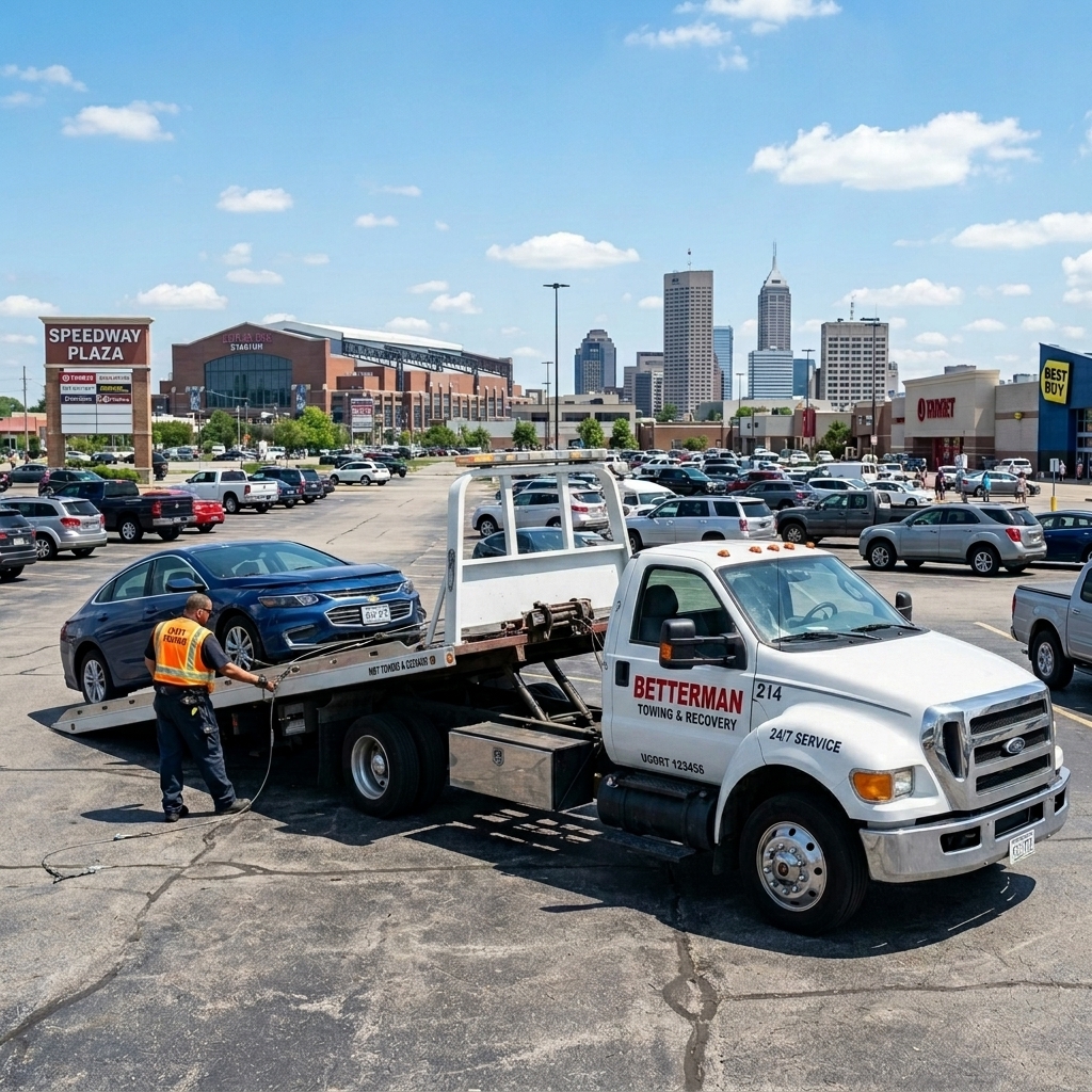 Betterman Towing flatbed truck loading a vehicle